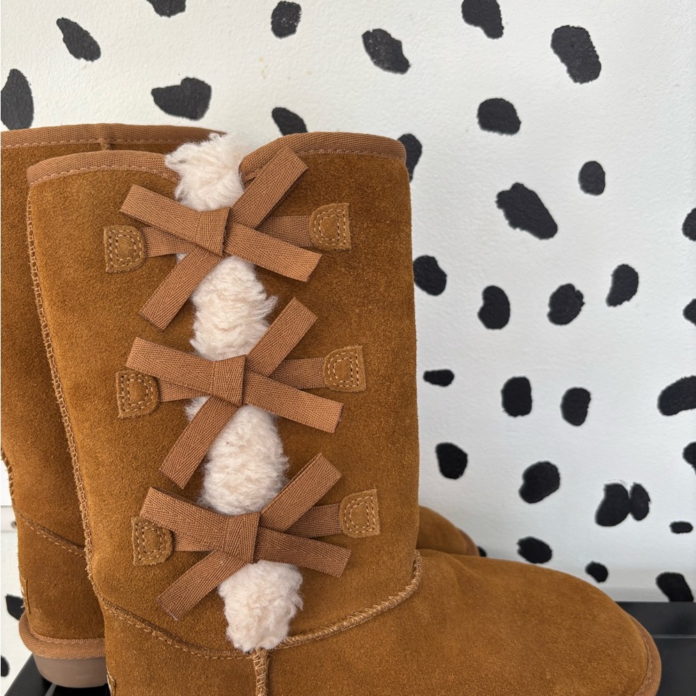 Brown Suede Boots with Bow Detail